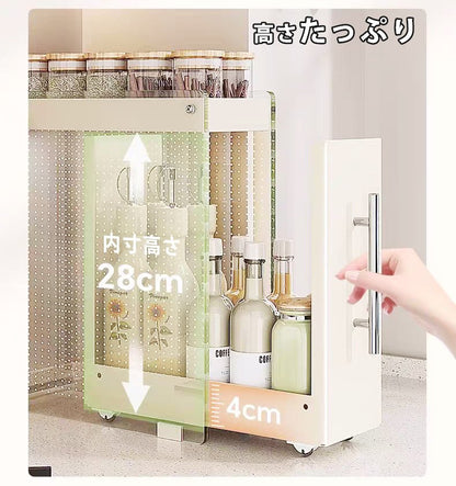 調味料ラック クリア スリム 2段 おしゃれ 12cm スパイスラック 引き出し キッチン 収納 棚 大容量 中身見える 幅12cm コンロ サイド スライド 隙間収納 すきま収納 コンロ横 ストッカー 洗面所 省スペース ホワイト - RabbPig