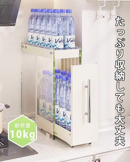調味料ラック クリア スリム 2段 おしゃれ 12cm スパイスラック 引き出し キッチン 収納 棚 大容量 中身見える 幅12cm コンロ サイド スライド 隙間収納 すきま収納 コンロ横 ストッカー 洗面所 省スペース ホワイト - RabbPig
