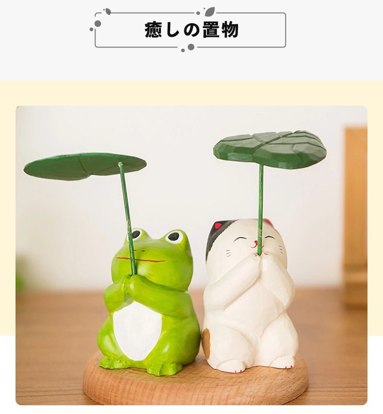 ミニチュア 蓮の葉 木製 可愛い 手作り 木彫り 動物 置物 癒し 厄除け 祈願 開運 オブジェ 小さい 玄関 風水 引越し祝い 贈り物 プレゼント 縁起物 木製雑貨 - RabbPig