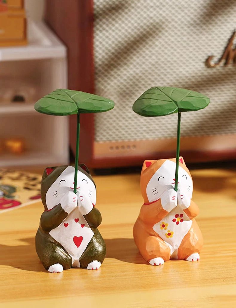 ミニチュア 蓮の葉 木製 可愛い 手作り 木彫り 動物 置物 癒し 厄除け 祈願 開運 オブジェ 小さい 玄関 風水 引越し祝い 贈り物 プレゼント 縁起物 木製雑貨 - RabbPig