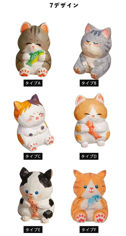 ミニチュア ゆったり猫 木製 可愛い 手作り 木彫り 猫グッズ 置物 癒し 厄除け 開運 オブジェ 小さい 玄関 風水 引越し祝い 贈り物 プレゼント 幸運 木製雑貨 - RabbPig
