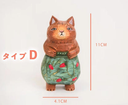 ミニチュア のんびり顔の猫 木製 可愛い 手作り 木彫り 猫グッズ 置物 癒し 厄除け 開運 オブジェ 小さい 玄関 風水 引越し祝い 贈り物 プレゼント 幸運 木製雑貨 - RabbPig