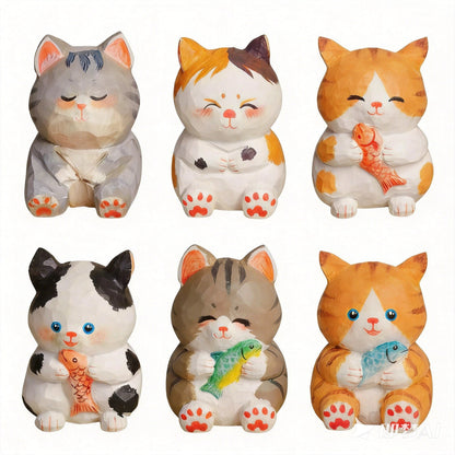 ミニチュア ゆったり猫 木製 可愛い 手作り 木彫り 猫グッズ 置物 癒し 厄除け 開運 オブジェ 小さい 玄関 風水 引越し祝い 贈り物 プレゼント 幸運 木製雑貨 - RabbPig