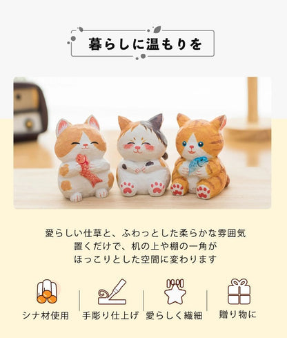 ミニチュア ゆったり猫 木製 可愛い 手作り 木彫り 猫グッズ 置物 癒し 厄除け 開運 オブジェ 小さい 玄関 風水 引越し祝い 贈り物 プレゼント 幸運 木製雑貨 - RabbPig