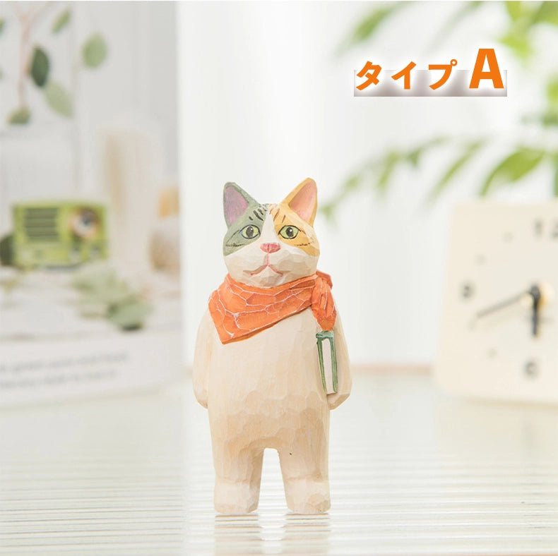 ミニチュア かっこいい猫 木製 可愛い 手作り 木彫り 猫グッズ 置物 癒し 厄除け 開運 オブジェ 小さい 玄関 風水 引越し祝い 贈り物 プレゼント 幸運 木製雑貨 - RabbPig