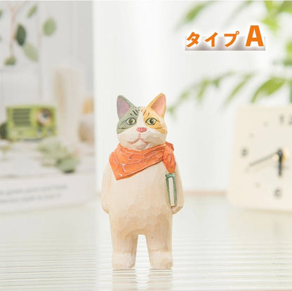 ミニチュア かっこいい猫 木製 可愛い 手作り 木彫り 猫グッズ 置物 癒し 厄除け 開運 オブジェ 小さい 玄関 風水 引越し祝い 贈り物 プレゼント 幸運 木製雑貨 - RabbPig
