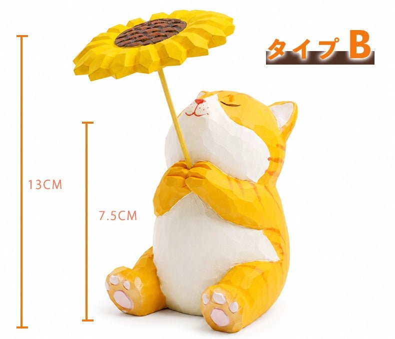 ミニチュア ひまわり 木製 可愛い 手作り 木彫り 動物 置物 癒し 厄除け 祈願 開運 オブジェ 小さい 玄関 風水 引越し祝い 贈り物 プレゼント 縁起物 木製雑貨 - RabbPig