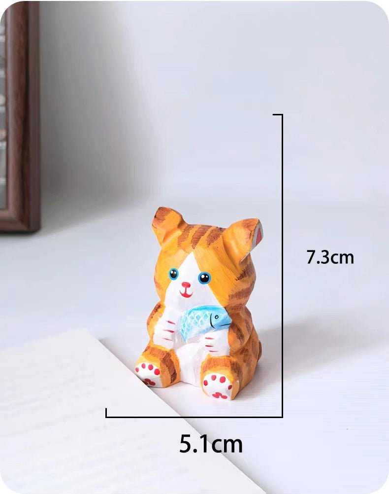 ミニチュア ゆったり猫 木製 可愛い 手作り 木彫り 猫グッズ 置物 癒し 厄除け 開運 オブジェ 小さい 玄関 風水 引越し祝い 贈り物 プレゼント 幸運 木製雑貨 - RabbPig