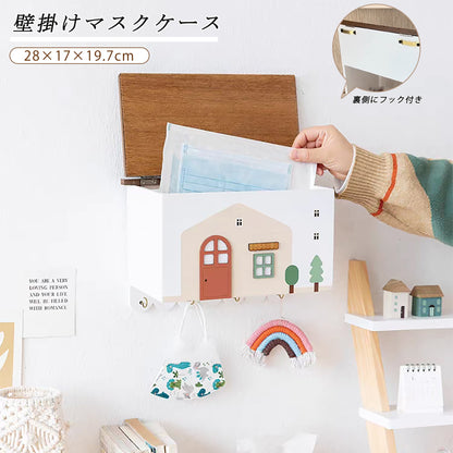 マスク 収納ケース 壁掛け マスクケース 小物収納 玄関収納 可愛い 収納ボックス キーフック 鍵かけ 木製 ウッド 雑貨 小物置き 壁掛け 収納 飾る インテリア小物 ギフト プレゼント - RabbPig