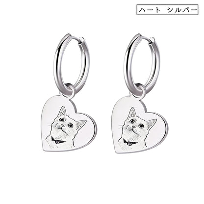 【写真刻印 名入れ】ピアス フープピアス ステンレス 金属アレルギー対応 写真 レディース ペンダント オーダーメイド オリジナル ペット プレゼント ギフト ペット供養 思い出 オーダー オリジナルグッズ メモリアルグッズ - RabbPig