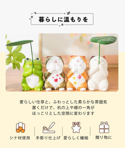 ミニチュア 蓮の葉 木製 可愛い 手作り 木彫り 動物 置物 癒し 厄除け 祈願 開運 オブジェ 小さい 玄関 風水 引越し祝い 贈り物 プレゼント 縁起物 木製雑貨 - RabbPig