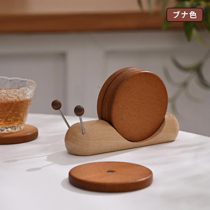 木製コースター カタツムリ型 可愛い 木製 断熱 コースター インテリア 北欧 ナチュラル おしゃれ 置物 テーブル飾り 木製オブジェ - RabbPig