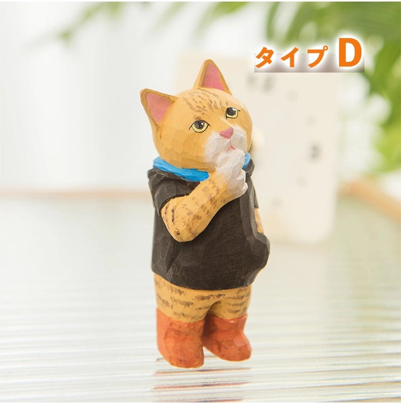 ミニチュア かっこいい猫 木製 可愛い 手作り 木彫り 猫グッズ 置物 癒し 厄除け 開運 オブジェ 小さい 玄関 風水 引越し祝い 贈り物 プレゼント 幸運 木製雑貨 - RabbPig