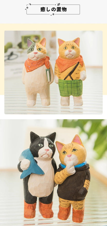 ミニチュア かっこいい猫 木製 可愛い 手作り 木彫り 猫グッズ 置物 癒し 厄除け 開運 オブジェ 小さい 玄関 風水 引越し祝い 贈り物 プレゼント 幸運 木製雑貨 - RabbPig