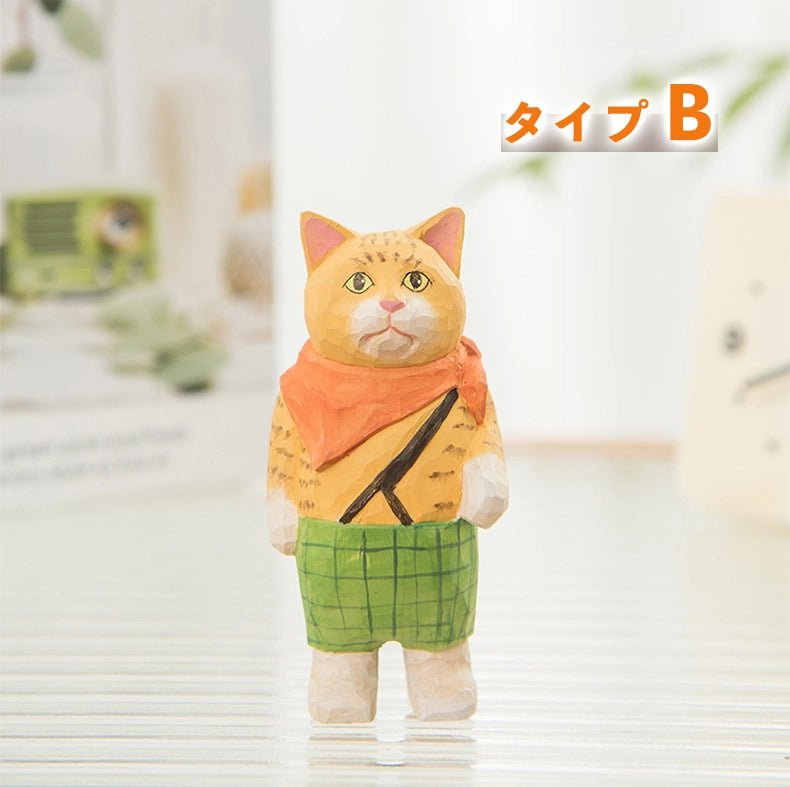 ミニチュア かっこいい猫 木製 可愛い 手作り 木彫り 猫グッズ 置物 癒し 厄除け 開運 オブジェ 小さい 玄関 風水 引越し祝い 贈り物 プレゼント 幸運 木製雑貨 - RabbPig