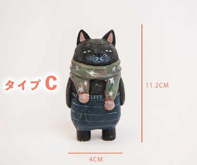 ミニチュア のんびり顔の猫 木製 可愛い 手作り 木彫り 猫グッズ 置物 癒し 厄除け 開運 オブジェ 小さい 玄関 風水 引越し祝い 贈り物 プレゼント 幸運 木製雑貨 - RabbPig