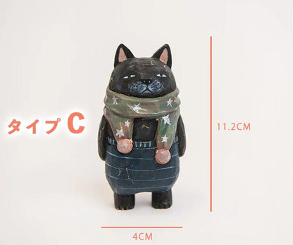 ミニチュア のんびり顔の猫 木製 可愛い 手作り 木彫り 猫グッズ 置物 癒し 厄除け 開運 オブジェ 小さい 玄関 風水 引越し祝い 贈り物 プレゼント 幸運 木製雑貨 - RabbPig