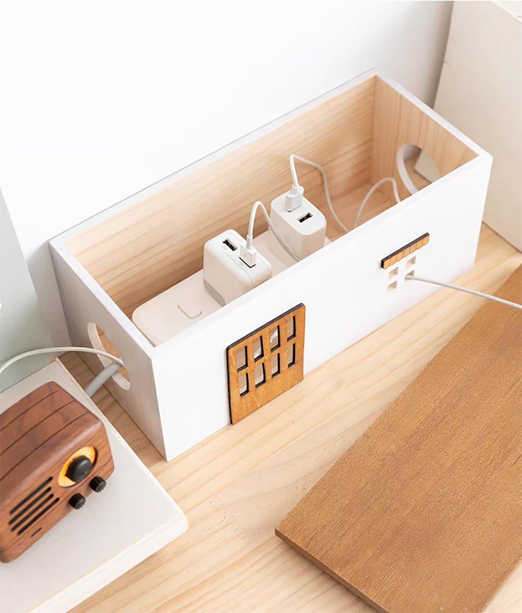 ケーブルボックス ケーブル収納 可愛い 小屋型 ケーブル収納 木製 コンパクト コードケース 配線収納 タップ収納 コードボックス タップボックス 配線カバー 配線 隠す コード 収納 コンセントボックス ケーブル 整理 リビング - RabbPig