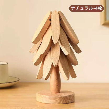 鍋敷き ツリー型 木製 断熱 コースター 可愛い 卓上 鍋しき インテリア 北欧 ナチュラル おしゃれ 置物 テーブル飾り 木製オブジェ - RabbPig