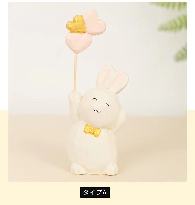 ミニチュア にこにこうさぎ 木製 可愛い 手作り 木彫り 置物 癒し 厄除け 開運 オブジェ 小さい 玄関 風水 引越し祝い 贈り物 プレゼント 幸運 木製雑貨 - RabbPig