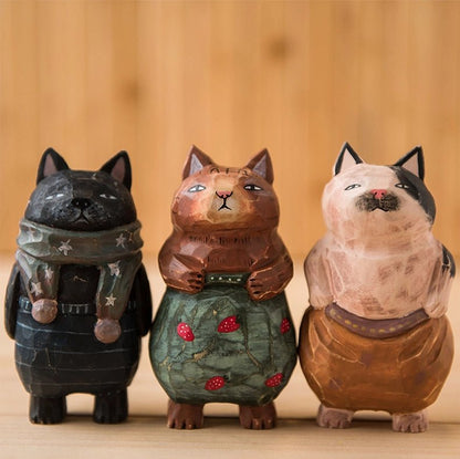 ミニチュア のんびり顔の猫 木製 可愛い 手作り 木彫り 猫グッズ 置物 癒し 厄除け 開運 オブジェ 小さい 玄関 風水 引越し祝い 贈り物 プレゼント 幸運 木製雑貨 - RabbPig