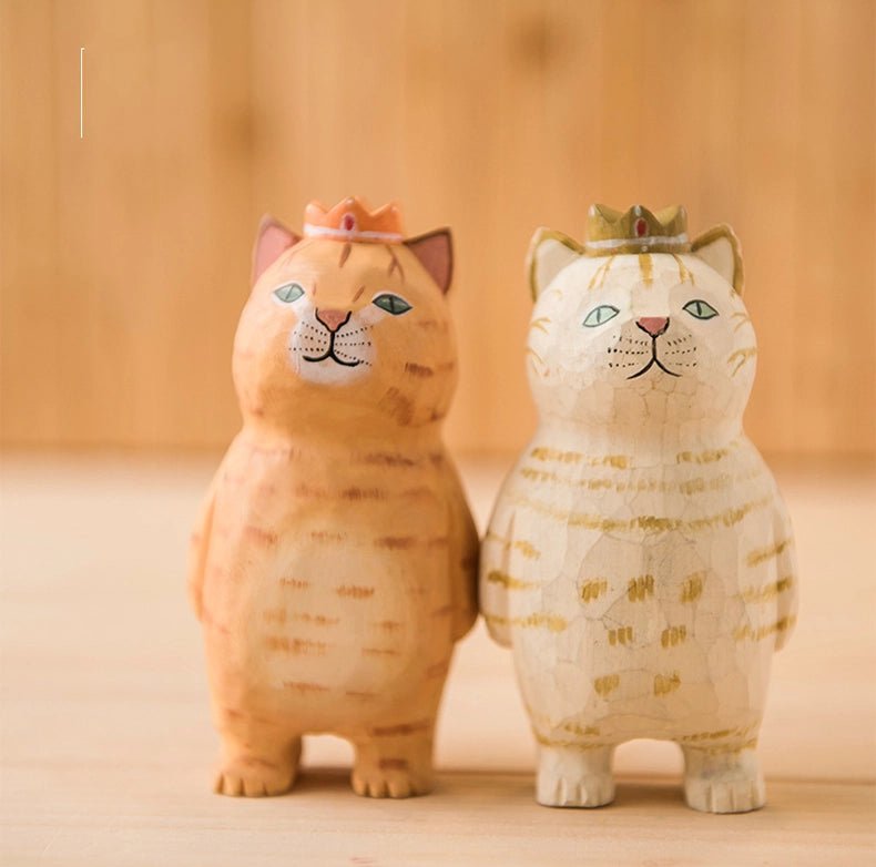 ミニチュア のんびり顔の猫 木製 可愛い 手作り 木彫り 猫グッズ 置物 癒し 厄除け 開運 オブジェ 小さい 玄関 風水 引越し祝い 贈り物 プレゼント 幸運 木製雑貨 - RabbPig
