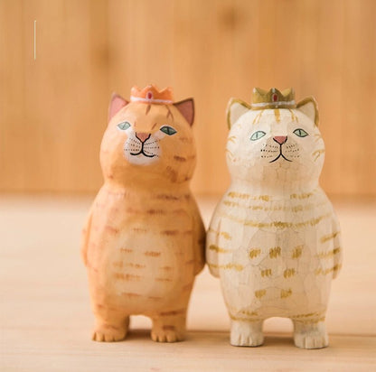 ミニチュア のんびり顔の猫 木製 可愛い 手作り 木彫り 猫グッズ 置物 癒し 厄除け 開運 オブジェ 小さい 玄関 風水 引越し祝い 贈り物 プレゼント 幸運 木製雑貨 - RabbPig