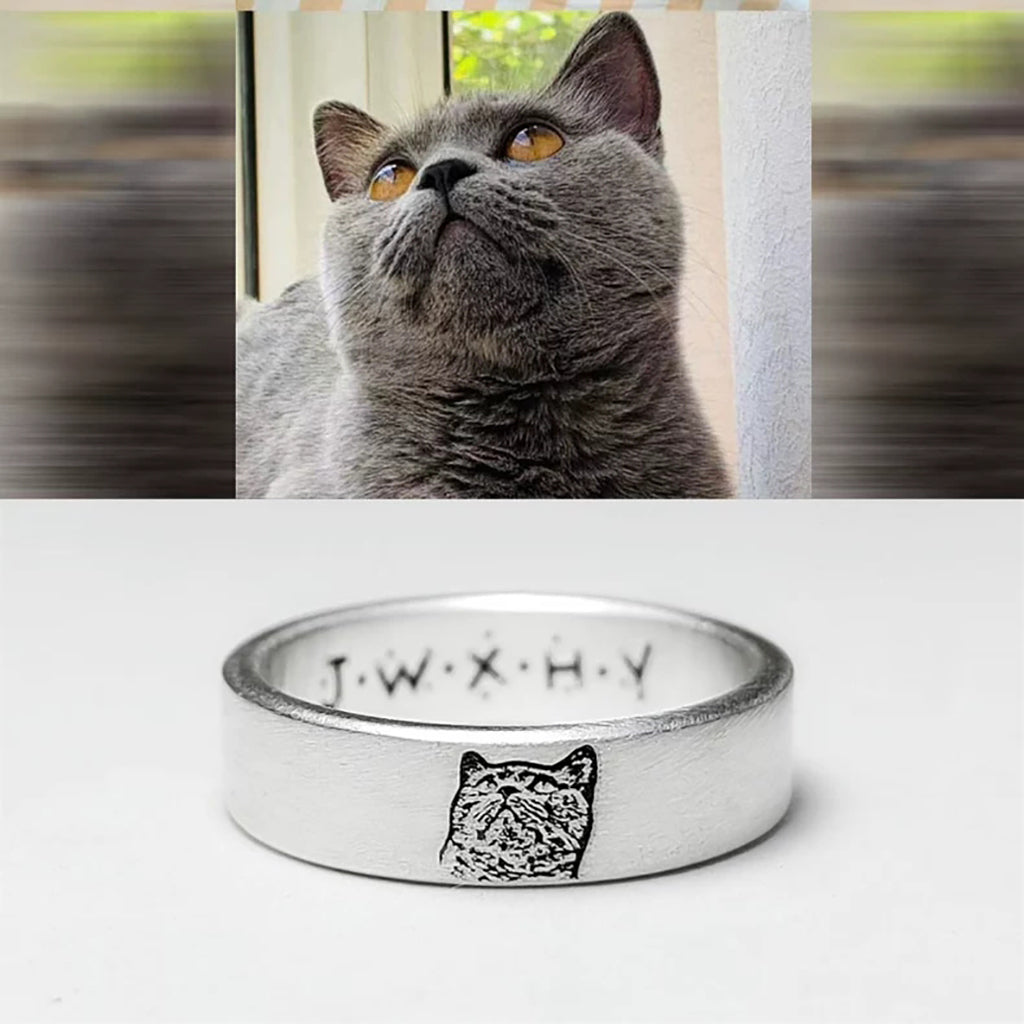 家族の一員だった愛犬・愛猫の画像をオーダーメイド刻印するメモリアルリング。温もりを感じる仕上げで、ずっと側にいるような安心感を。