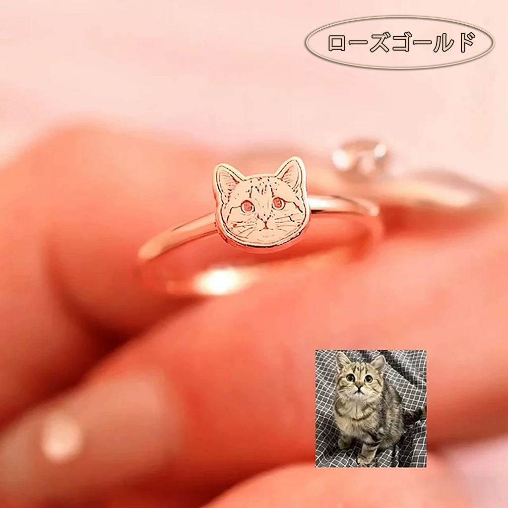 家族の一員だった愛犬・愛猫の画像をオーダーメイド刻印するメモリアルリング。温もりを感じる仕上げで、ずっと側にいるような安心感を。